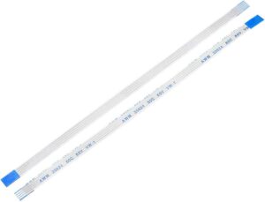 Flat Flexible Ribbon Cable FFC FPC with blue stiffener ends, multi-pin 0.5mm pitch for PCB, display, printer and electronic device connections.