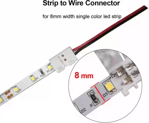 2Pin-8mm LED Strip Connector Strip to Wire Quick Solderless Connection - Image 2