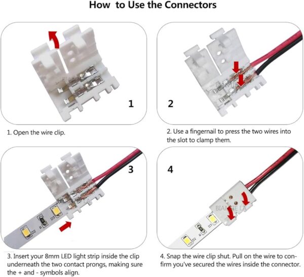 2Pin-8mm LED Strip Connector Strip to Wire Quick Solderless Connection - Image 5