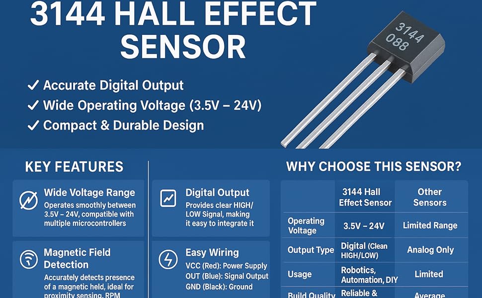 3144 Hall Effect Sensor Module for Robotics, CNC, Motor Speed Detection & DIY Projects (Pack Of-10) - Image 5