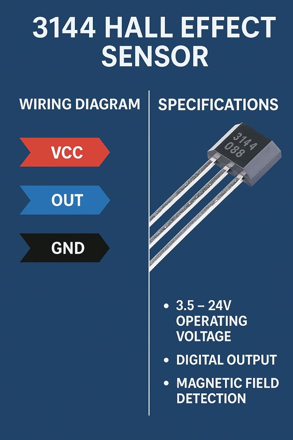 3144 Hall Effect Sensor Module for Robotics, CNC, Motor Speed Detection & DIY Projects (Pack Of-10) - Image 3